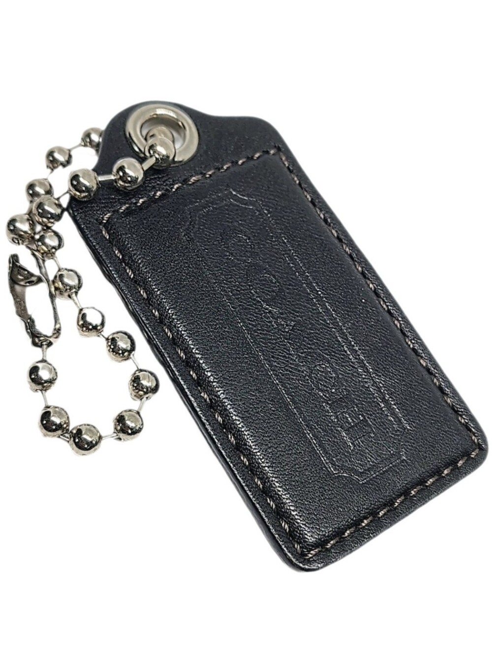 🆕 3" XL Coach Black Matte Leather Hang Tag Bag Fob Purse Charm Keychain RARE